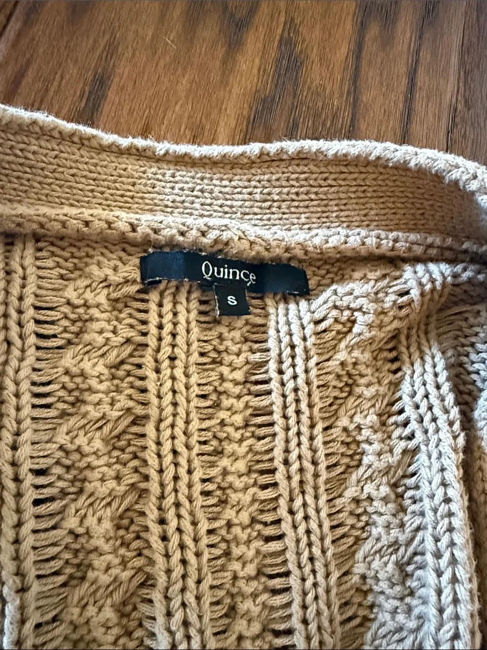Quince Camel Cable Knit Button-Front Women's Sweater Cardigan - Picture 2 of 3